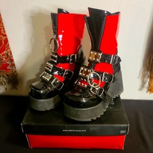 Demonia Black and Red Harley Boots 🖤💋